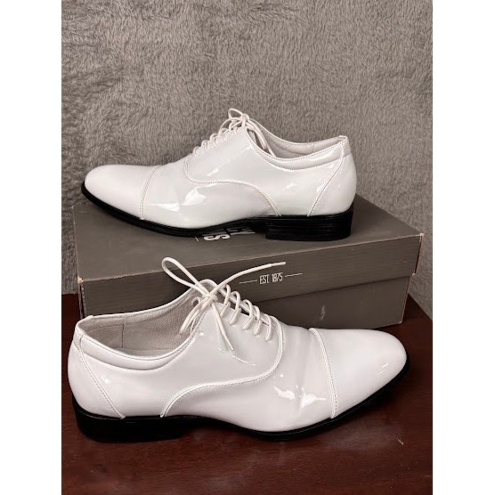 Stacy Adams Men's Gala White Patent Cap Toe Oxford Dress Shoes 24998-122 Size 9M